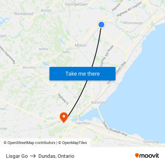 Lisgar Go to Dundas, Ontario map