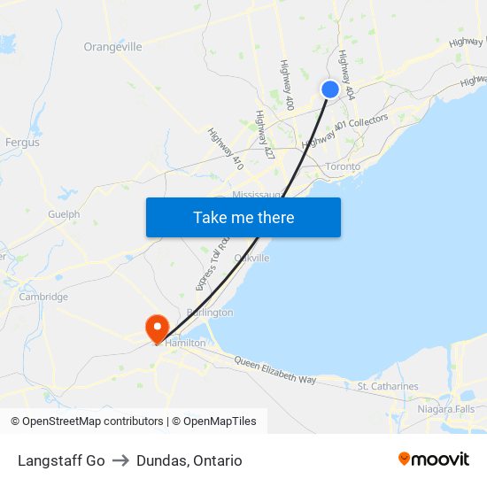 Langstaff Go to Dundas, Ontario map