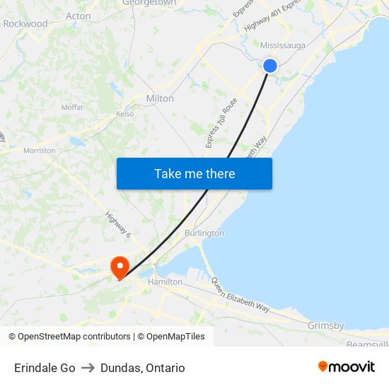 Erindale Go to Dundas, Ontario map