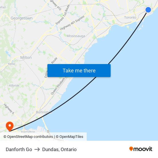 Danforth Go to Dundas, Ontario map