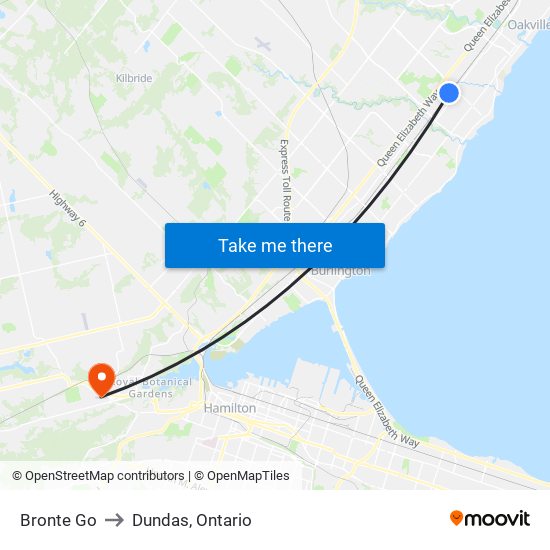 Bronte Go to Dundas, Ontario map