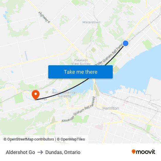 Aldershot Go to Dundas, Ontario map