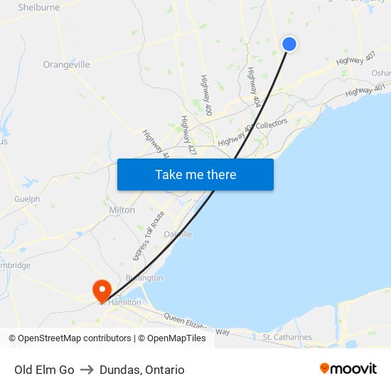 Old Elm Go to Dundas, Ontario map