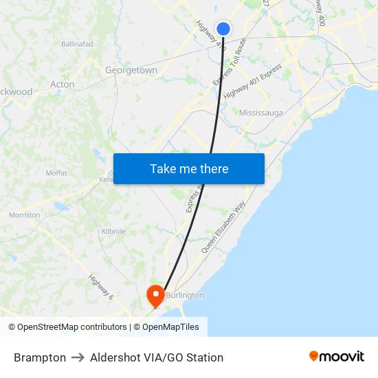 Brampton to Aldershot VIA/GO Station map
