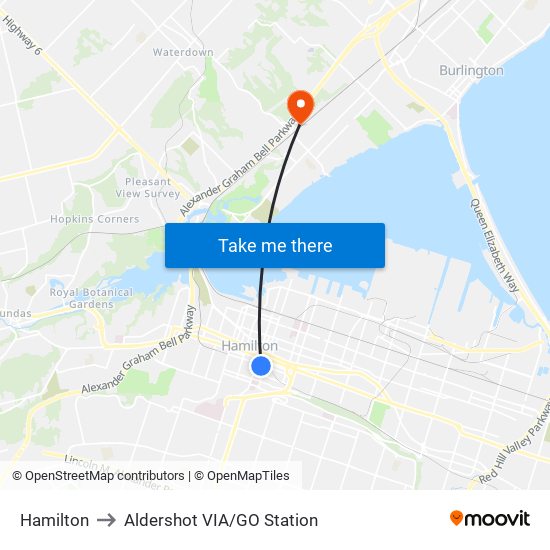 Hamilton to Aldershot VIA/GO Station map
