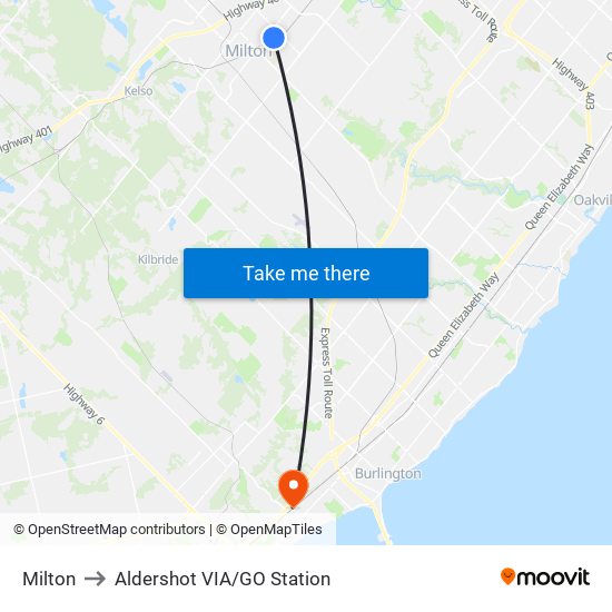 Milton to Aldershot VIA/GO Station map