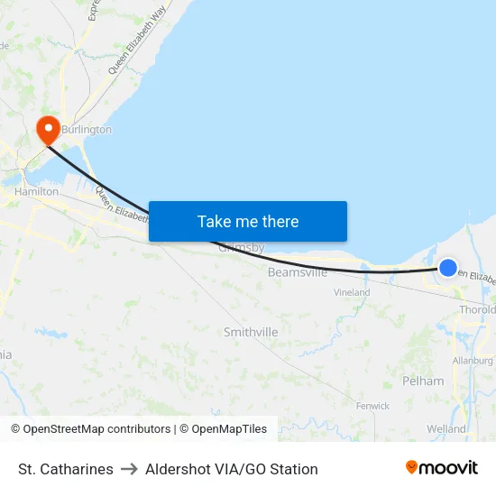 St. Catharines to Aldershot VIA/GO Station map