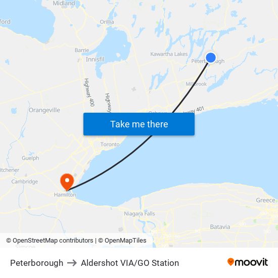 Peterborough to Aldershot VIA/GO Station map