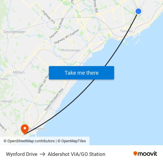 Wynford Drive to Aldershot VIA/GO Station map