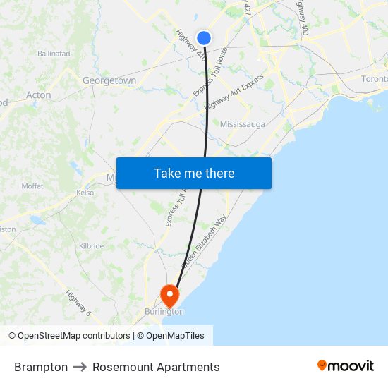 Brampton to Rosemount Apartments map