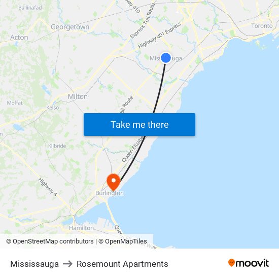 Mississauga to Rosemount Apartments map