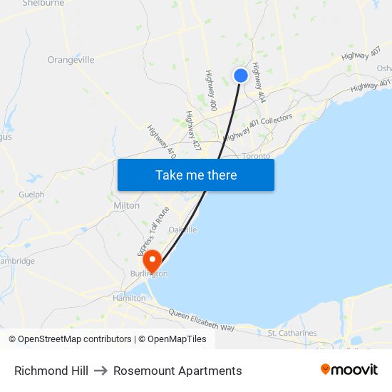 Richmond Hill to Rosemount Apartments map