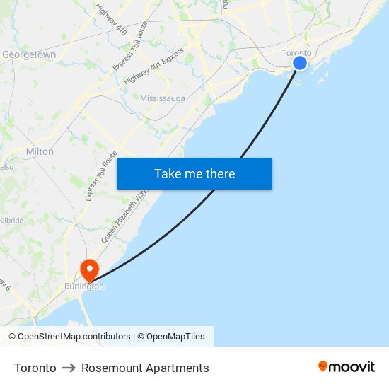 Toronto to Rosemount Apartments map