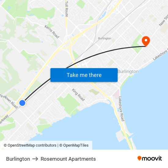 Burlington to Rosemount Apartments map