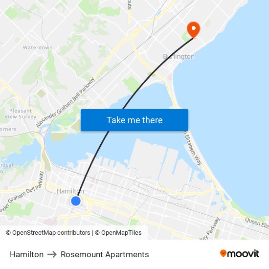 Hamilton to Rosemount Apartments map