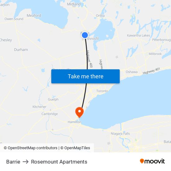 Barrie to Rosemount Apartments map