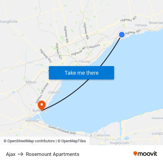 Ajax to Rosemount Apartments map