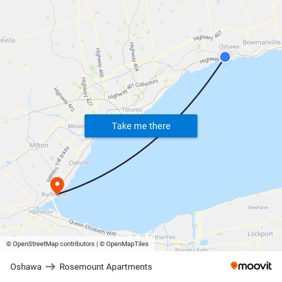 Oshawa to Rosemount Apartments map