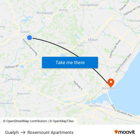 Guelph to Rosemount Apartments map