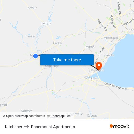 Kitchener to Rosemount Apartments map