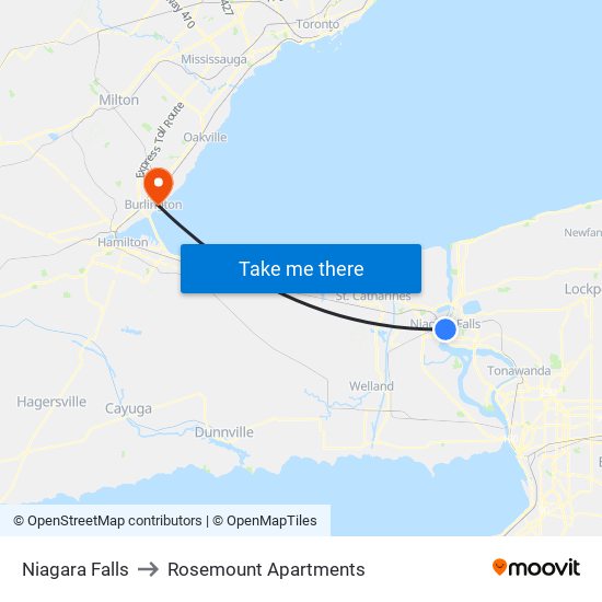 Niagara Falls to Rosemount Apartments map