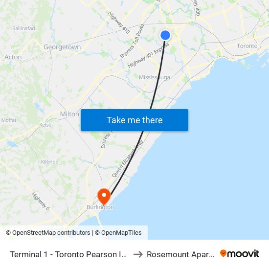 Terminal 1 - Toronto Pearson Int'L Airport to Rosemount Apartments map