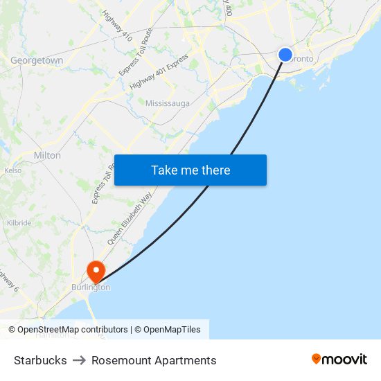 Starbucks to Rosemount Apartments map