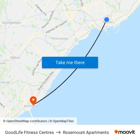 GoodLife Fitness Centres to Rosemount Apartments map