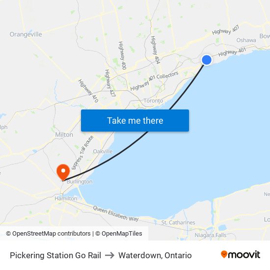 Pickering Station Go Rail to Waterdown, Ontario map
