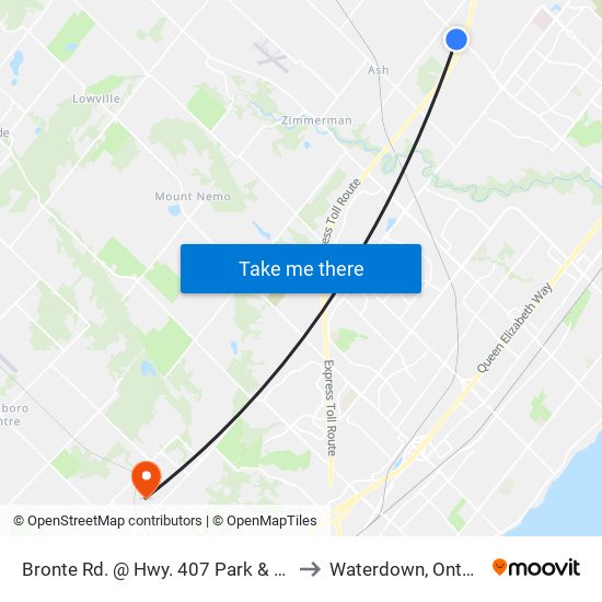 Bronte Rd. @ Hwy. 407 Park & Ride to Waterdown, Ontario map
