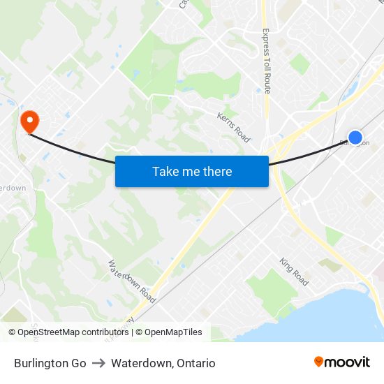 Burlington Go to Waterdown, Ontario map