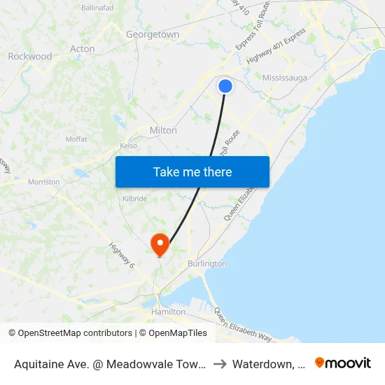 Aquitaine Ave. @ Meadowvale Town Centre Circle to Waterdown, Ontario map