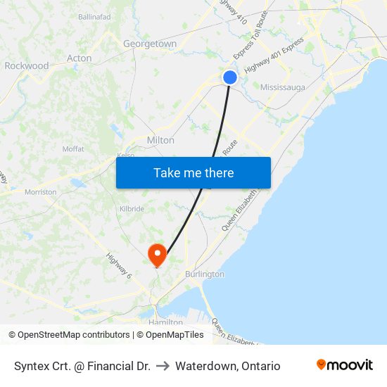 Syntex Crt. @ Financial Dr. to Waterdown, Ontario map