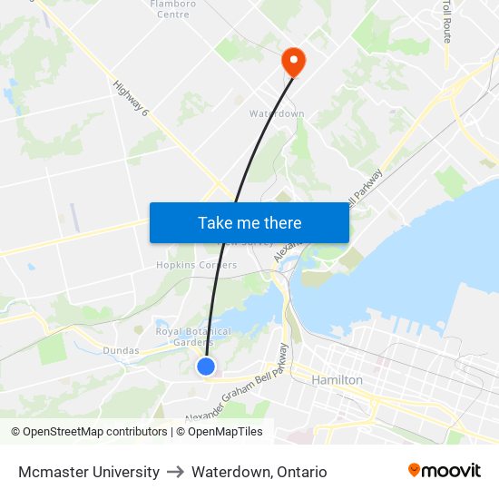 Mcmaster University to Waterdown, Ontario map