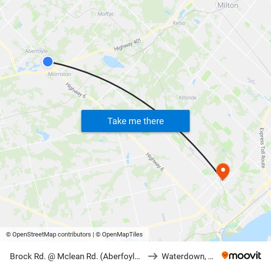 Brock Rd. @ Mclean Rd. (Aberfoyle) Park & Ride to Waterdown, Ontario map