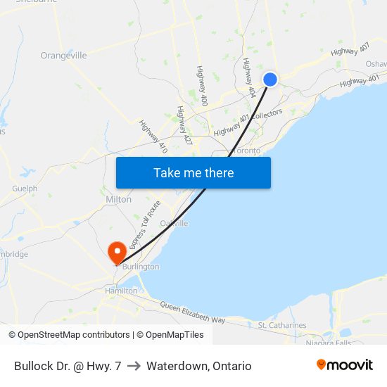 Bullock Dr. @ Hwy. 7 to Waterdown, Ontario map