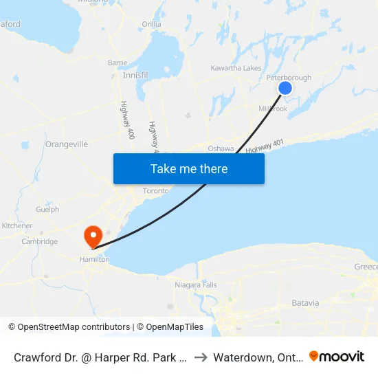 Crawford Dr. @ Harper Rd. Park & Ride to Waterdown, Ontario map
