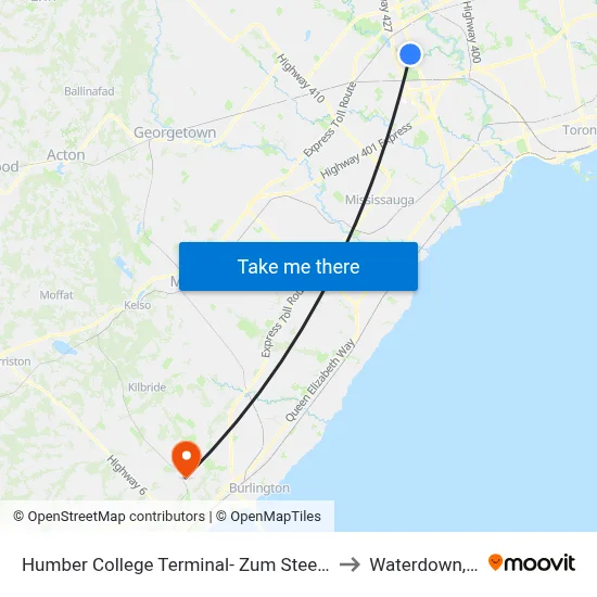 Humber College Terminal- Zum Steeles 511/511a/511c to Waterdown, Ontario map