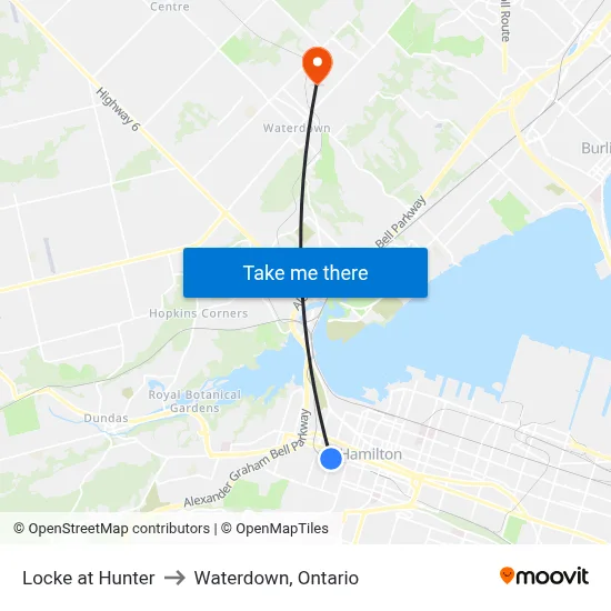 Locke at Hunter to Waterdown, Ontario map