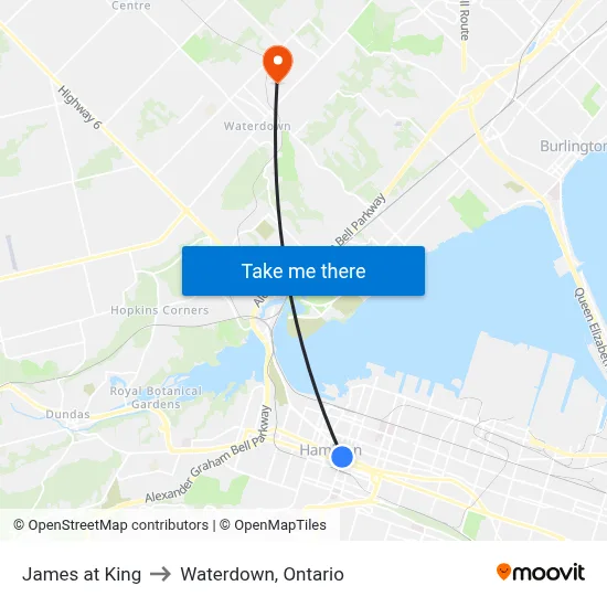 James at King to Waterdown, Ontario map