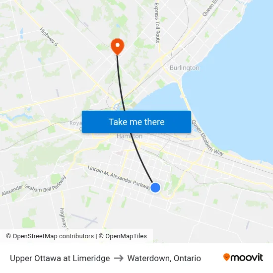 Upper Ottawa at Limeridge to Waterdown, Ontario map