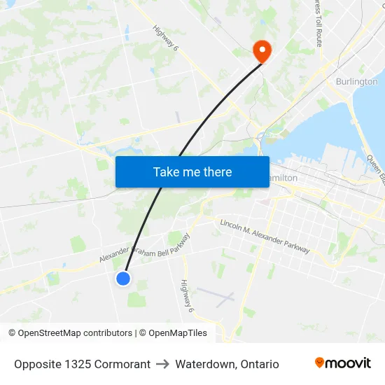 Opposite 1325 Cormorant to Waterdown, Ontario map
