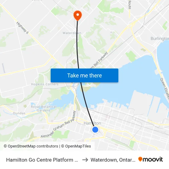 Hamilton Go Centre Platform 17 to Waterdown, Ontario map