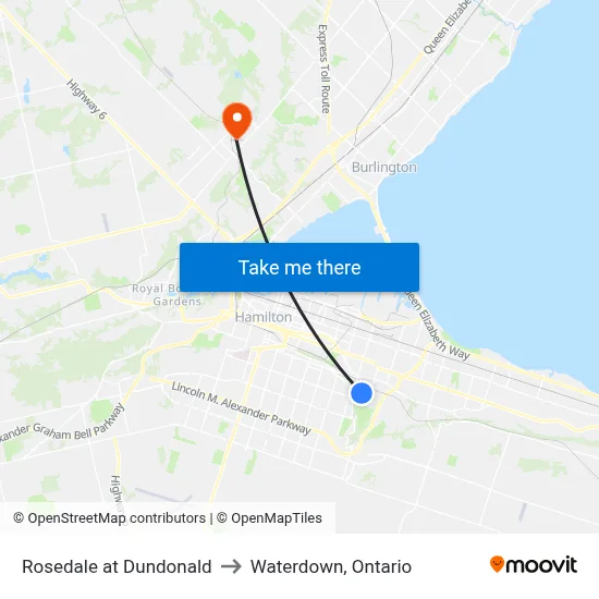 Rosedale at Dundonald to Waterdown, Ontario map