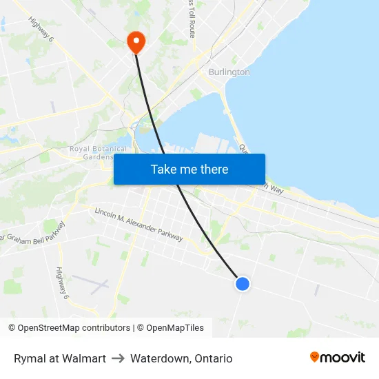 Rymal at Walmart to Waterdown, Ontario map