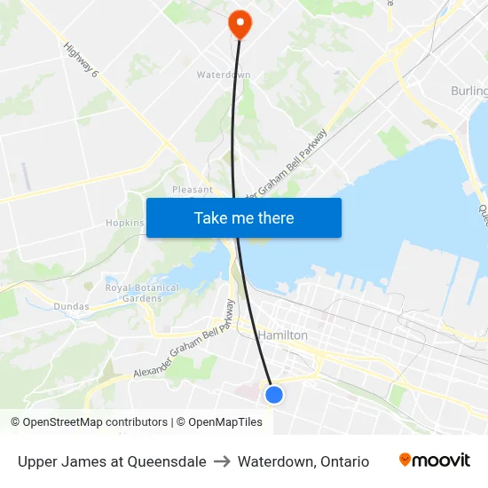 Upper James at Queensdale to Waterdown, Ontario map