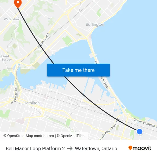 Bell Manor Loop Platform 2 to Waterdown, Ontario map
