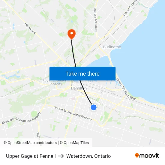 Upper Gage at Fennell to Waterdown, Ontario map