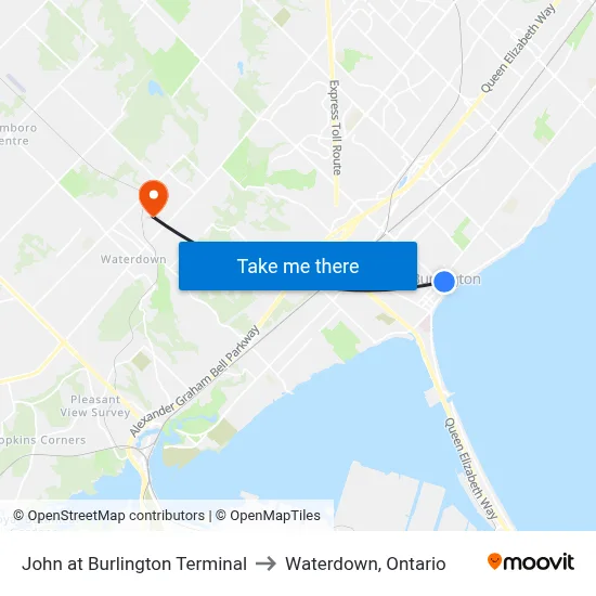 John at Burlington Terminal to Waterdown, Ontario map