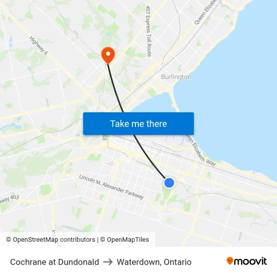 Cochrane at Dundonald to Waterdown, Ontario map